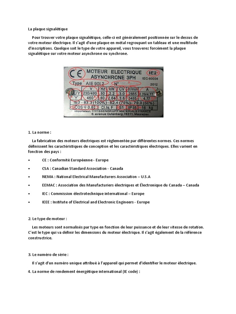 Comprendre la plaque signalétique moteur PDF Puissance (physique — free download