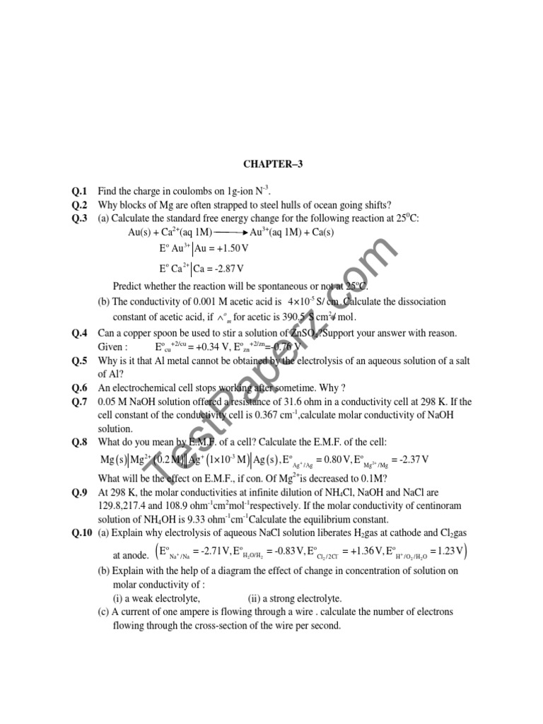 Electrochemistry Paper 1 PDF Electrochemistry Chemistry