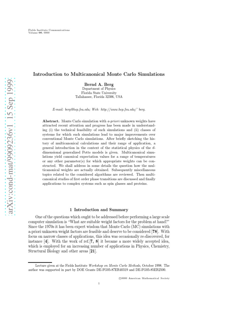 Multicanonical Monte Carlo Simulations | PDF | Physical Sciences | Science