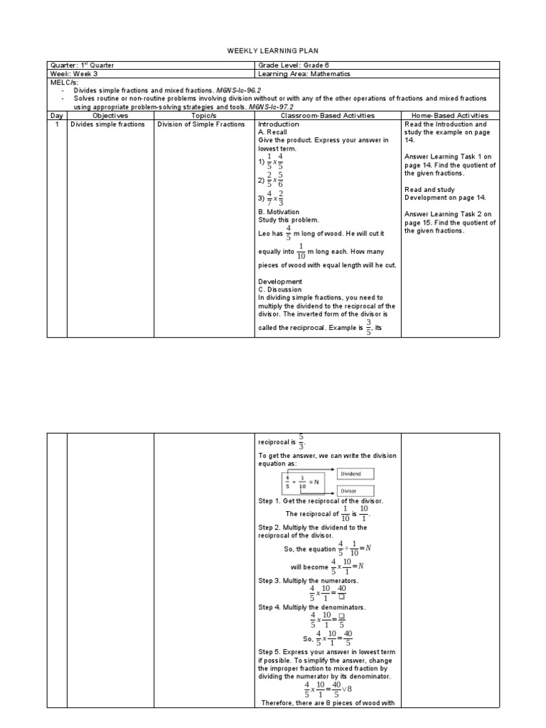 Math 6 Q1 W3 | PDF | Division (Mathematics) | Numbers