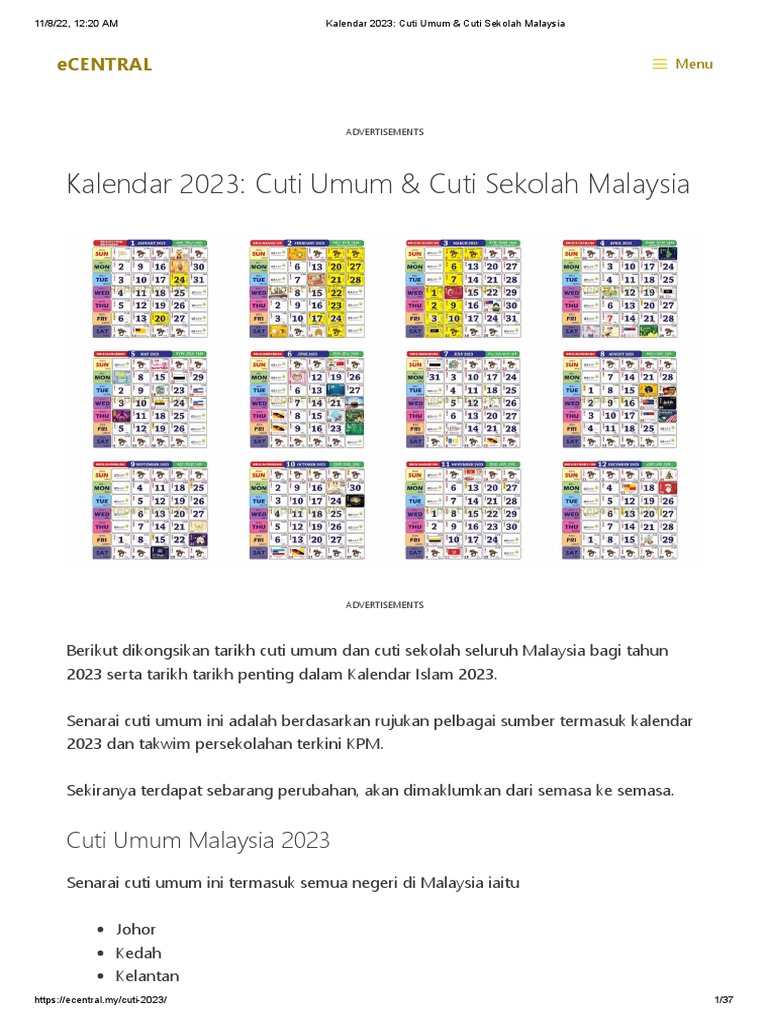 Kalendar 2023 Cuti Umum Cuti Sekolah Malaysia Pdf