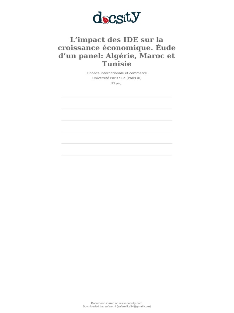 Docsity L Impact Des Ide Sur La Croissance Economique Eude D Un Panel ...