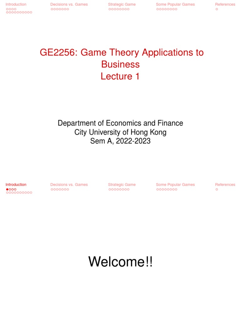 Lecture 1 Pdf Game Theory Risk Aversion