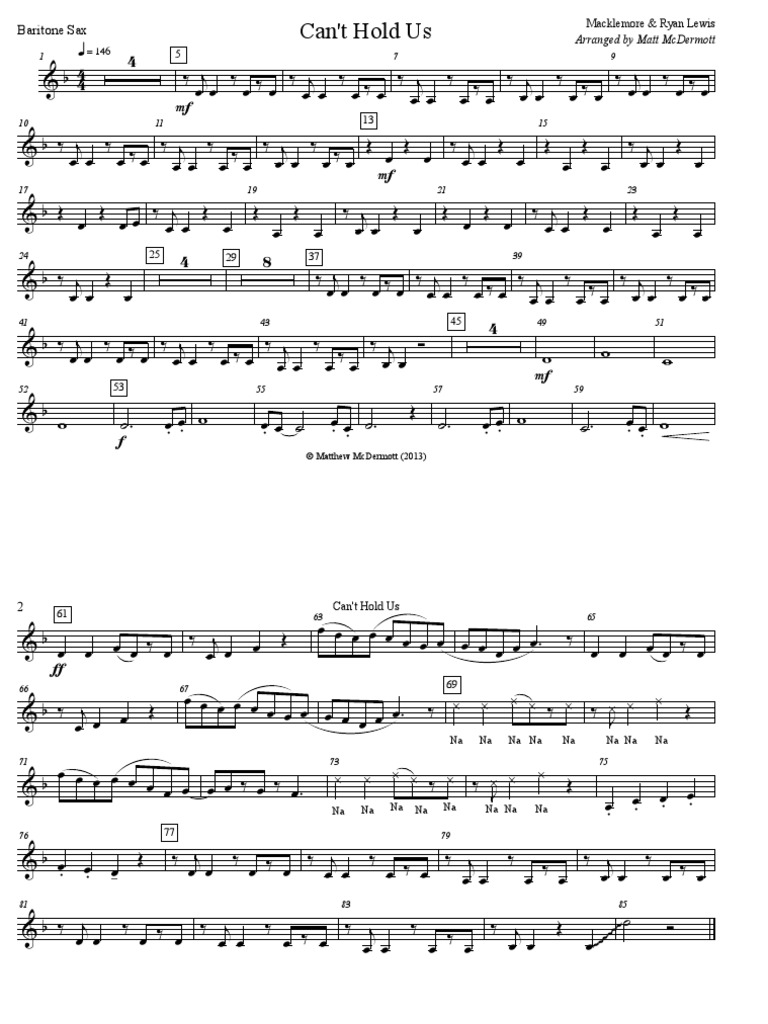 Cant Hold Us Baritone Sax PDF