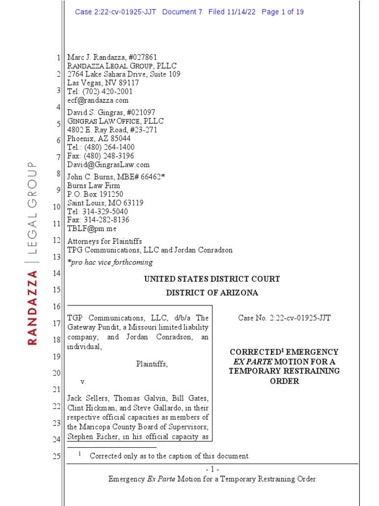Tgp vs maricopa county emergency ex parte motion for temporary
