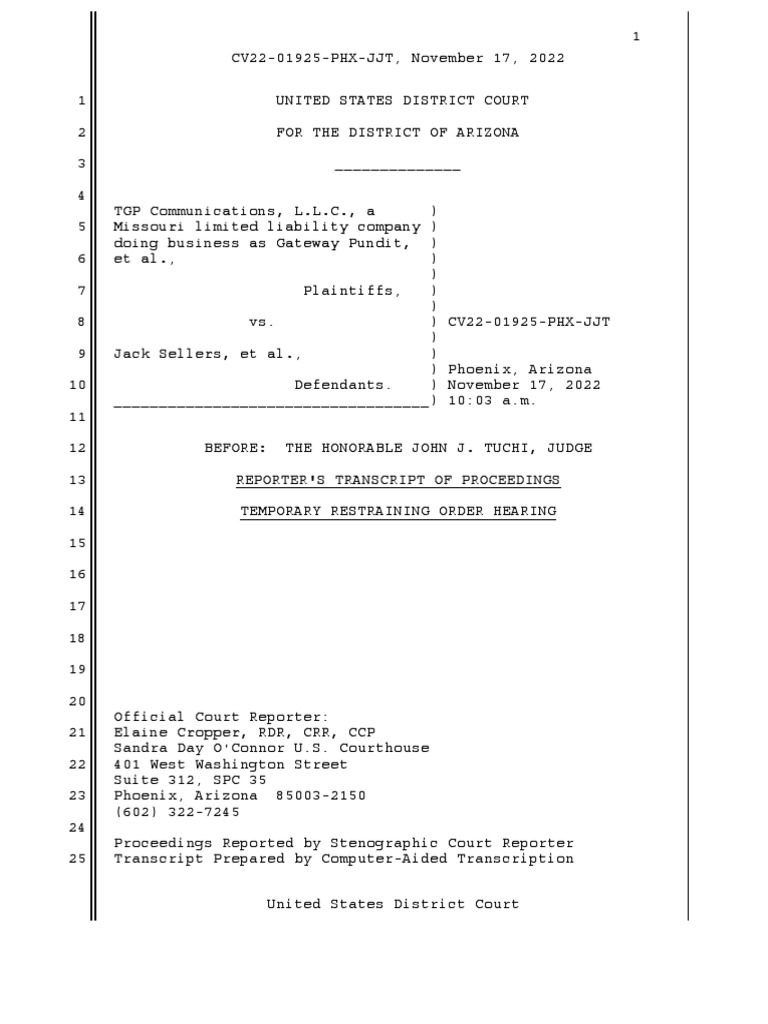 Entire Transcript of TGP Versus Maricopa County Court Proceedings | PDF ...