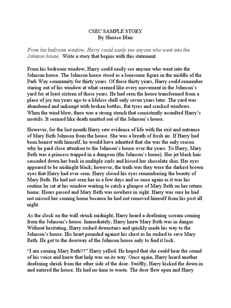 CSEC SAMPLE STORY Given Begining AutoRecovered PDF