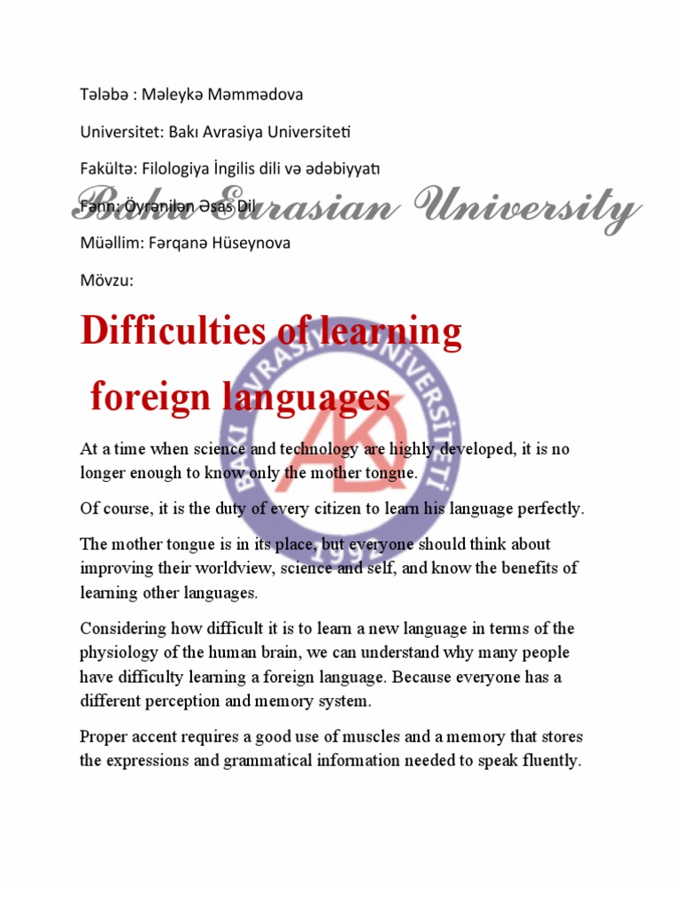 Difficulties of Learning Foreign Languages PDF