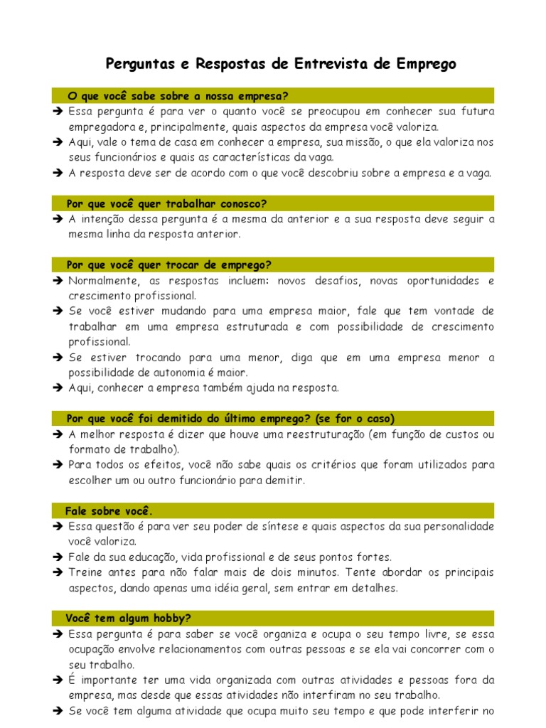 Perguntas e Respostas de Entrevista de Emprego | Entrevista | Emprego