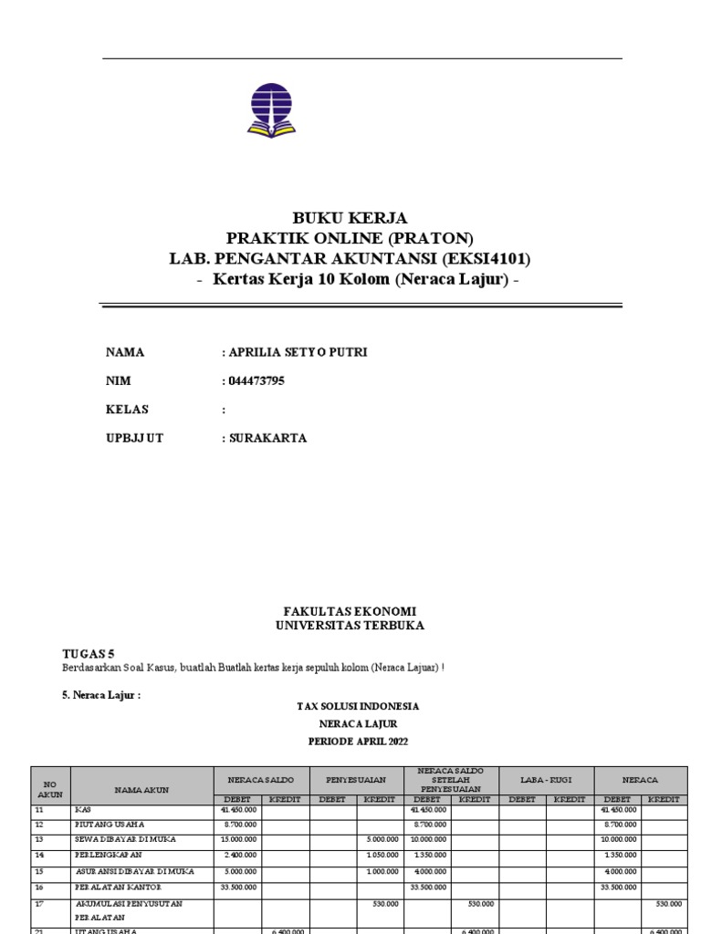 Kertas Kerja Neraca Lajur 10 Kolom | PDF