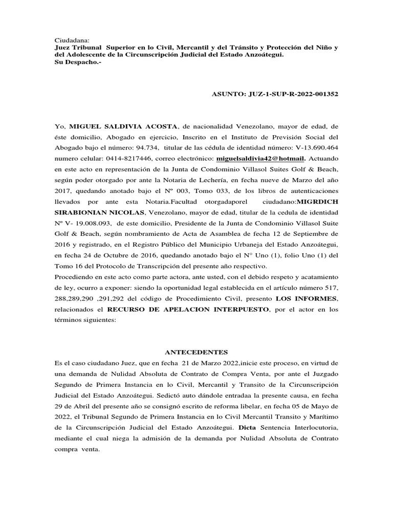 Apelacion de Sentencia Interlocutoria Condominio Villa Sol Suites Golf