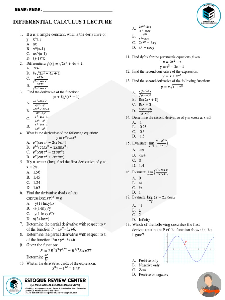 Differential Calculus 1 Handouts Pdf Derivative Maxima And Minima