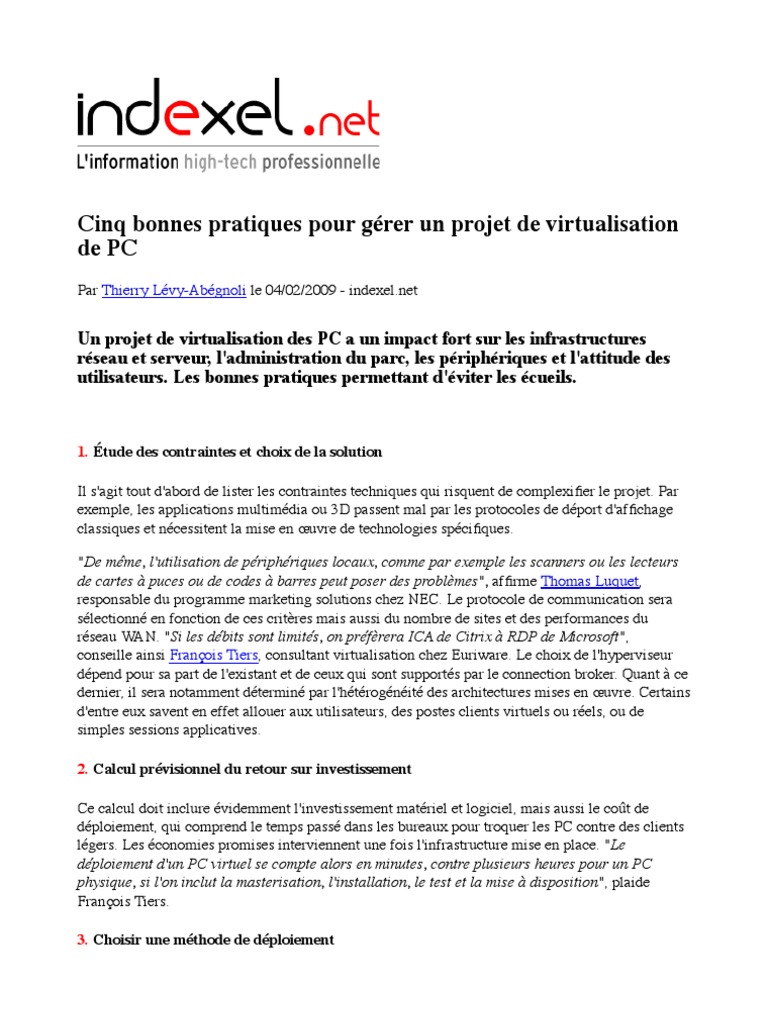 Cinq pratiques pour la virtualisation PC | PDF | Machine virtuelle ...