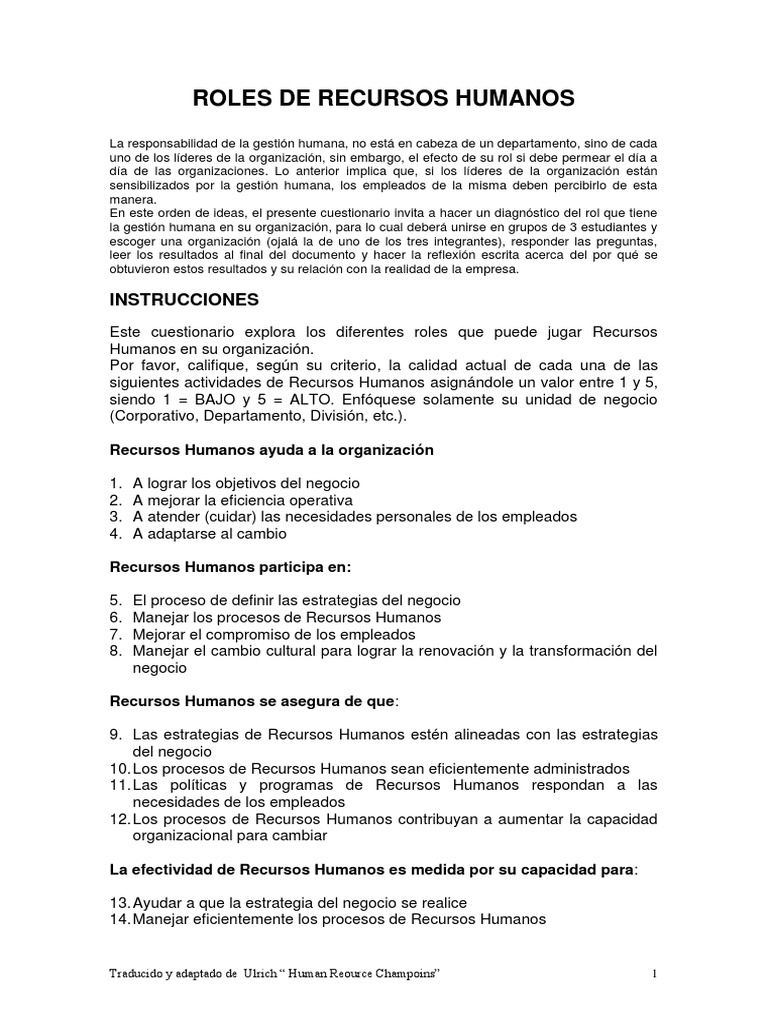 Diagnóstico de Roles en Recursos Humanos | PDF | Gestión de recursos ...