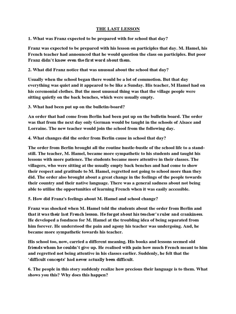 The Last Lesson: Language's Value Revealed | PDF | Language Arts ...