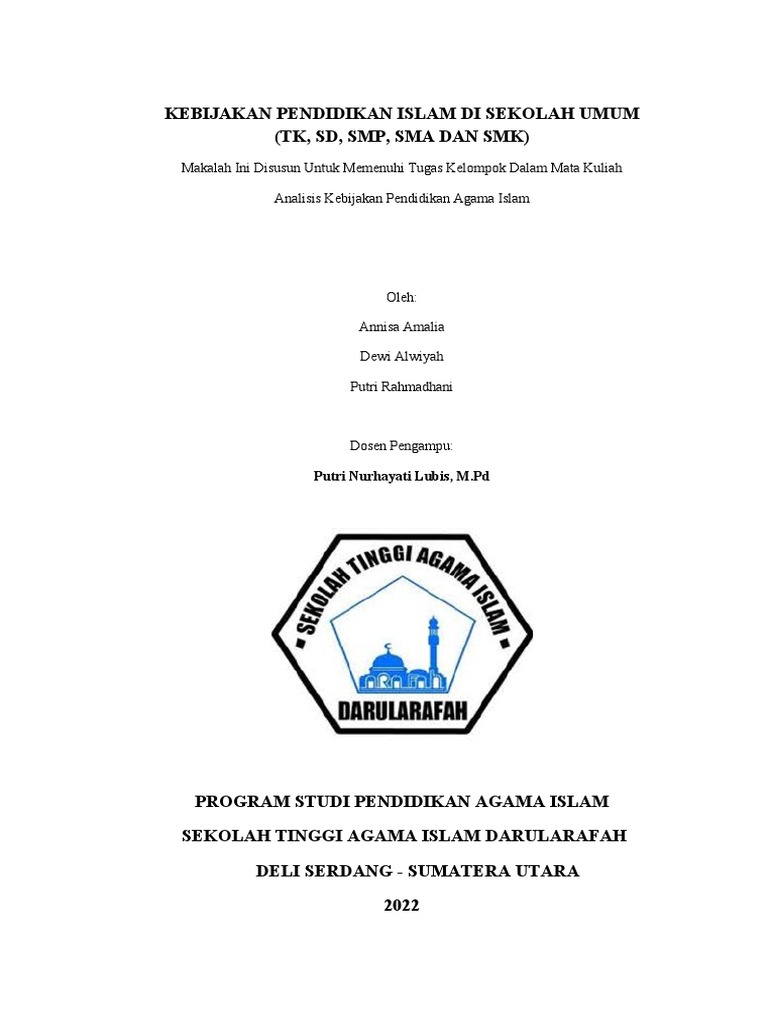 Kebijakan Pendidikan Agama Islam di Sekolah | PDF | Sains & Matematika ...