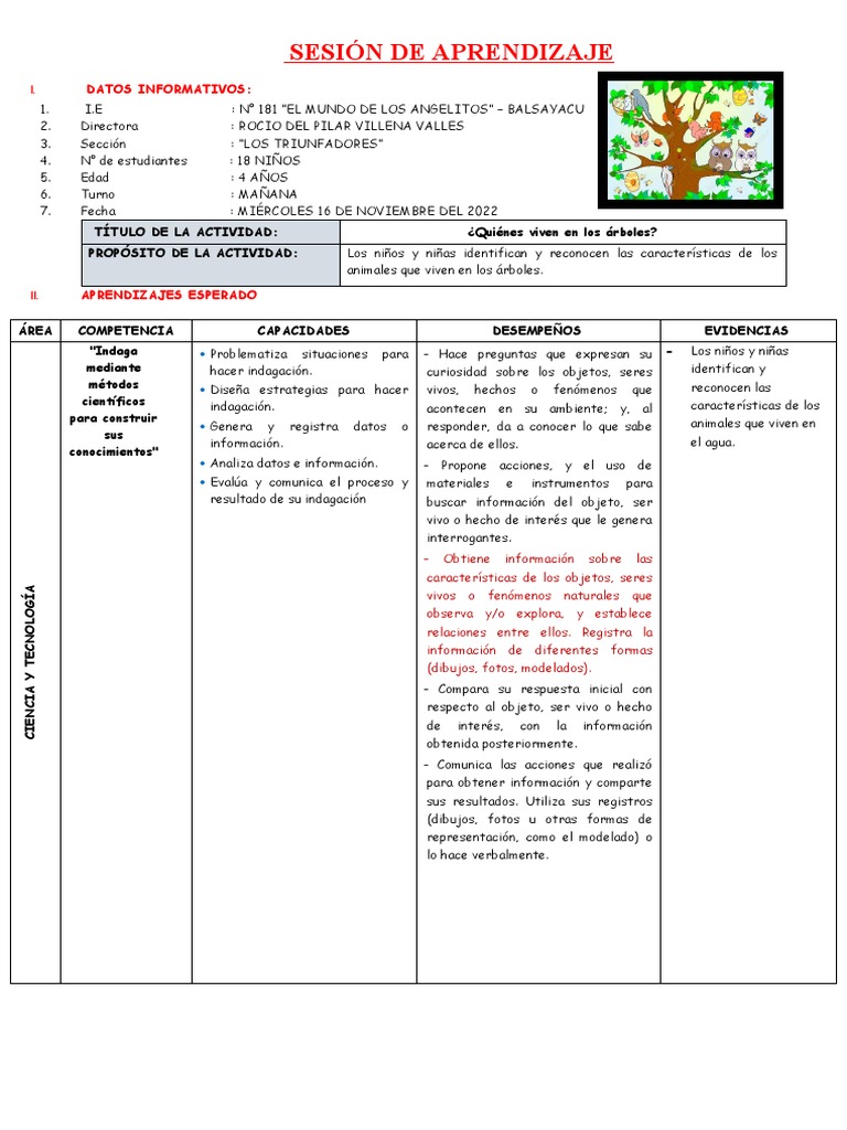 Animales en los Árboles: Actividad Infantil | PDF | Aprendizaje ...