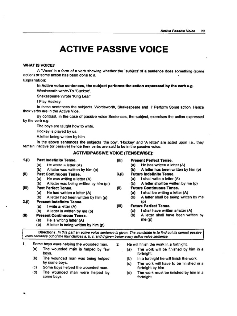 Active and Passive Voice MCQs PDF