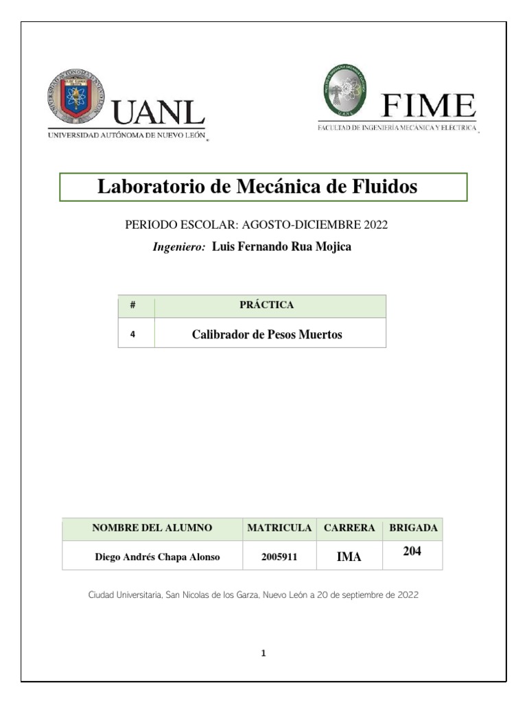 Práctica 4 Mec Fluidos 2005911 | PDF | Presión | Medición