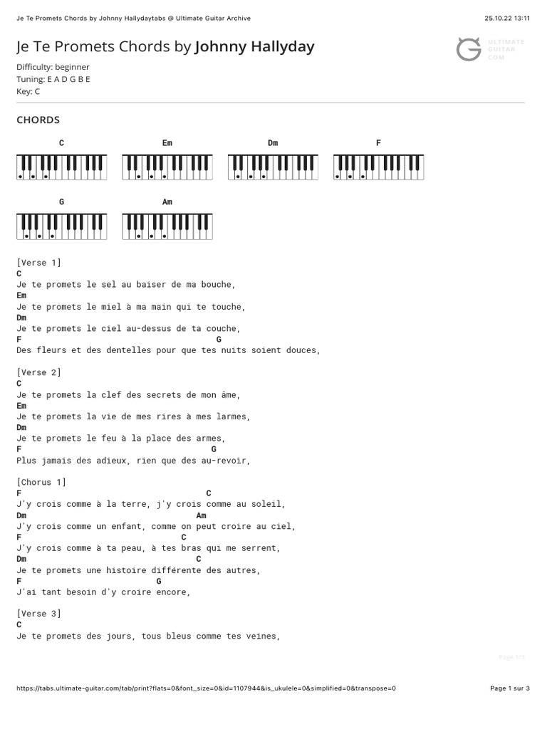 Accords et Tabs de "Je te promets" | PDF