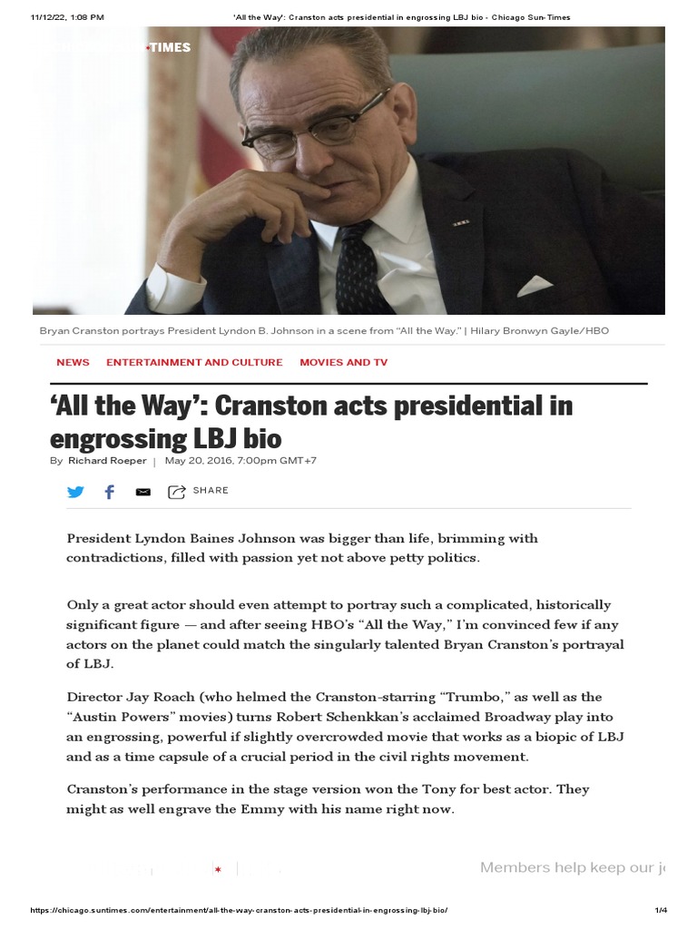 'All The Way' Cranston Acts Presidential in Engrossing LBJ Bio