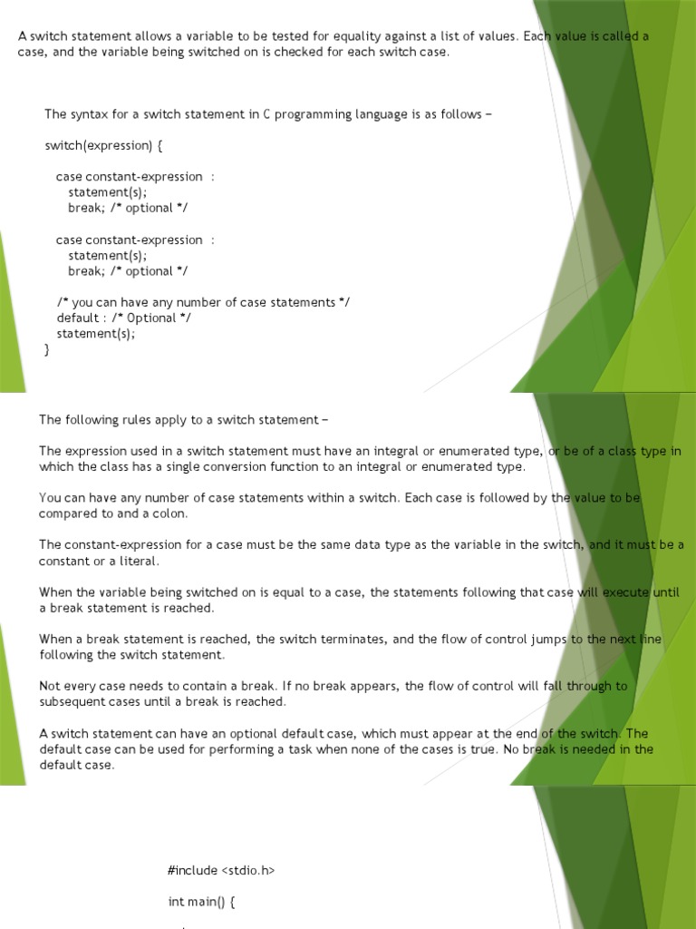 Switch in C PDF Control Flow Computer Engineering