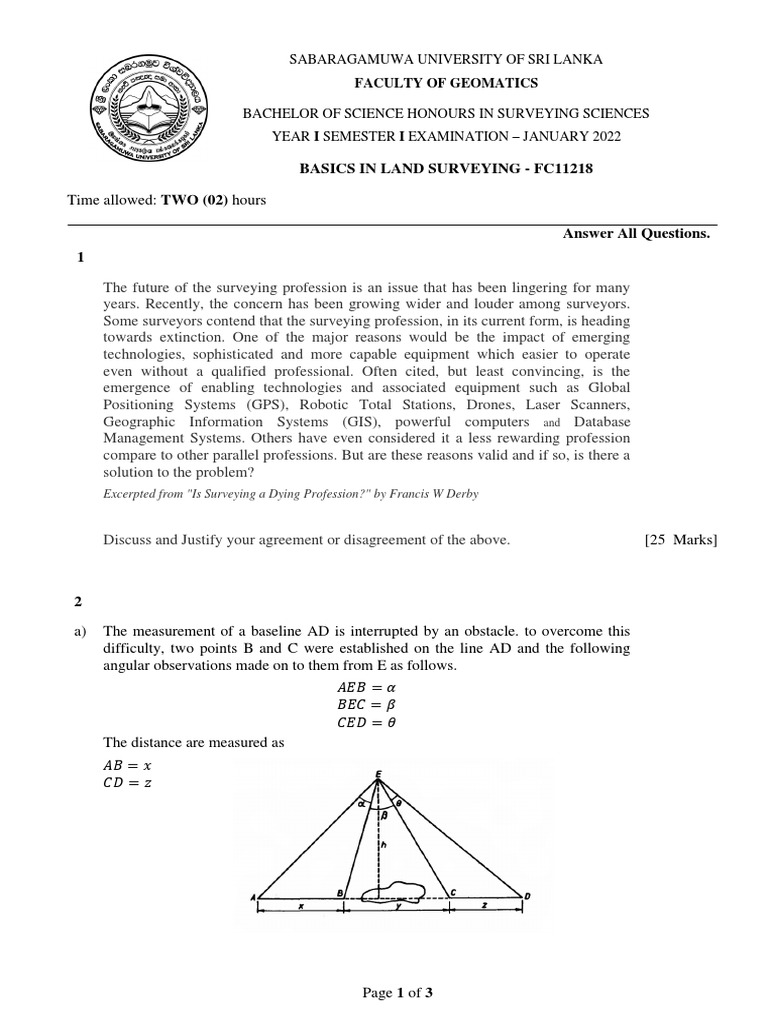 FC11218 Basics in Land Surveying PDF Surveying Area