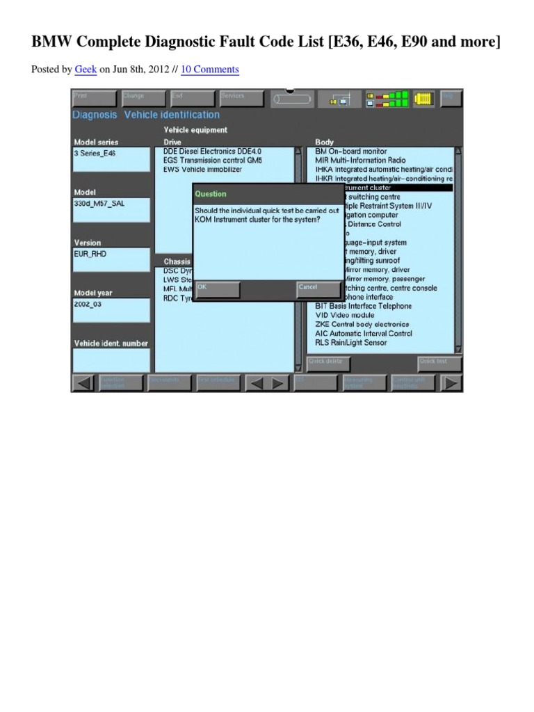 BMW Complete Diagnostic Fault Code List | PDF | Throttle | Ignition System