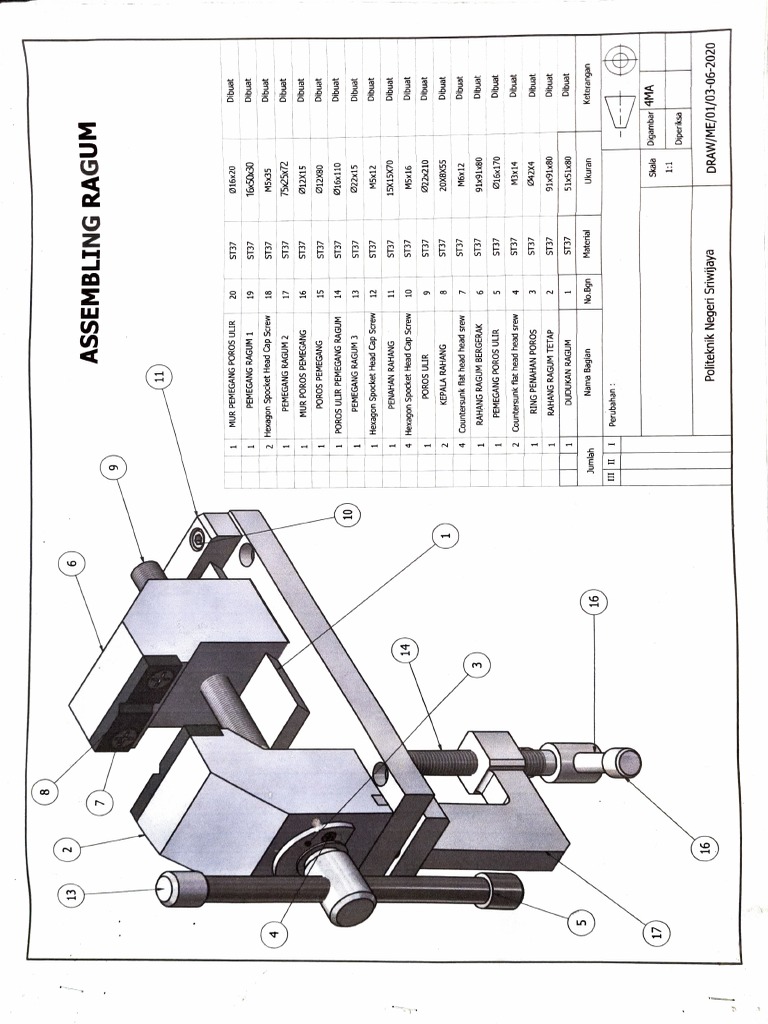 Sketsa dan Assembling Ragum Teknik | PDF
