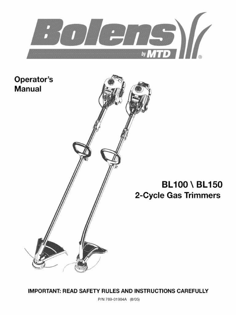 Bolens BL100 User Manual PDF Screw Gasoline