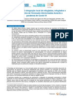 Sumario Executivo - Limites e Desafios A Integracao Local de Refugiadas Refugiados e Pessoas Migrantes Da Venezuela Interiorizadas Durante A Pandemia