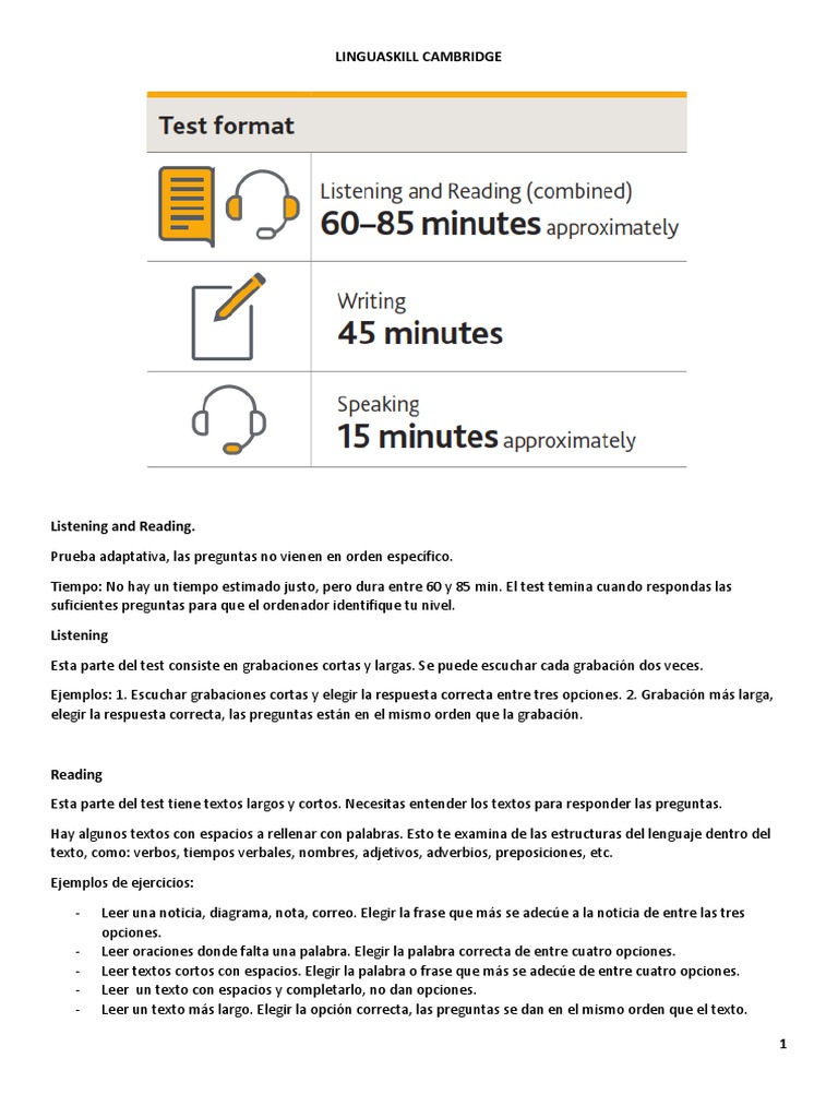 Ejemplos y Guía del Examen Linguaskill | PDF | Artes del Lenguaje y ...