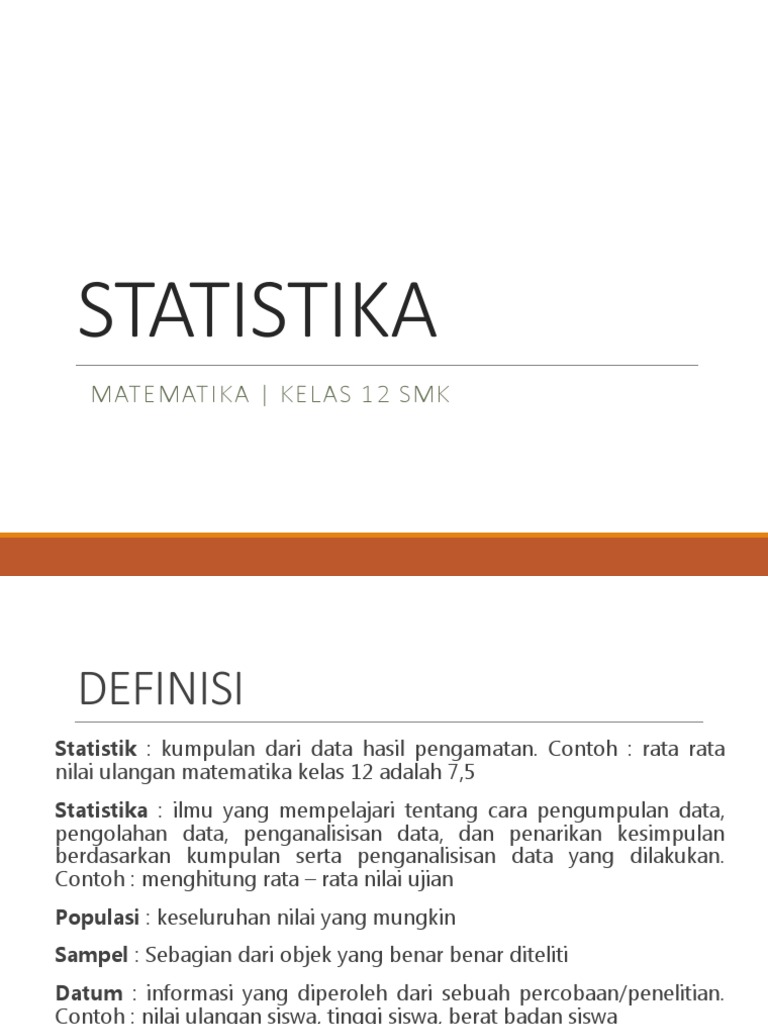 Statistika untuk Kelas 12 SMK: Data dan Analisis | PDF | Metode & Bahan ...