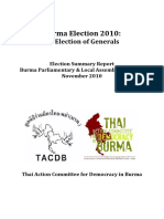 Burma Summary Report - General Elections ANFREL - 2010