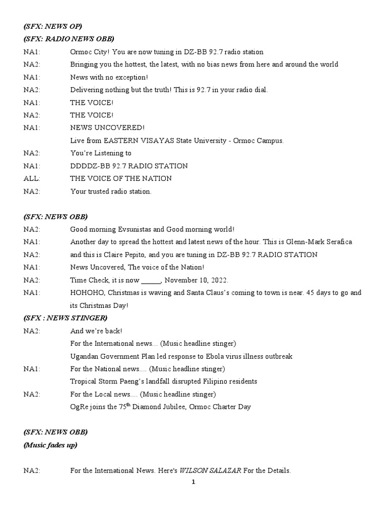 Radiobroadcasting Script | PDF