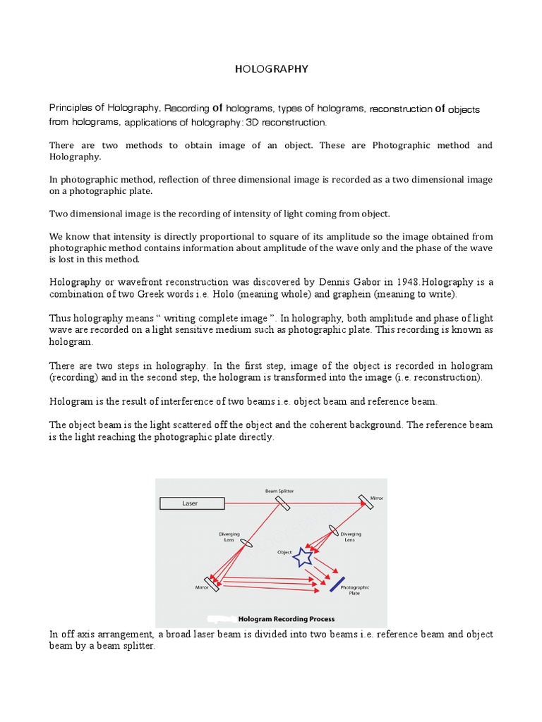 HOLOGRAPHY PDF Holography Optics