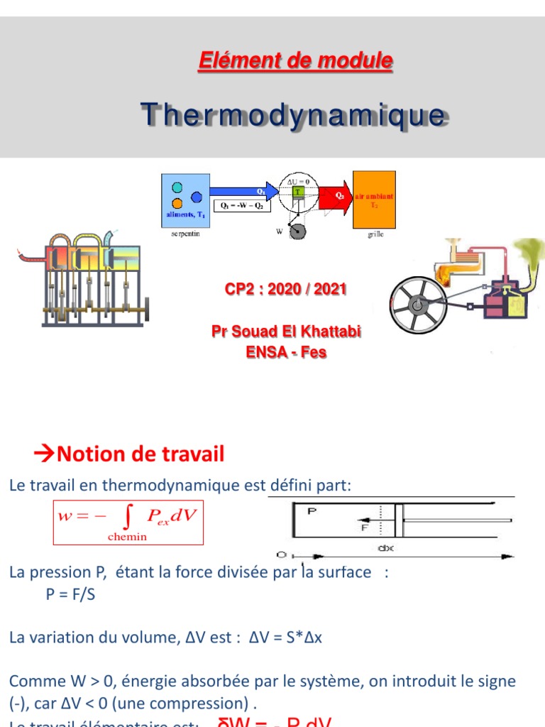 Travail et Énergie en Thermodynamique | PDF | Pression | Chaleur