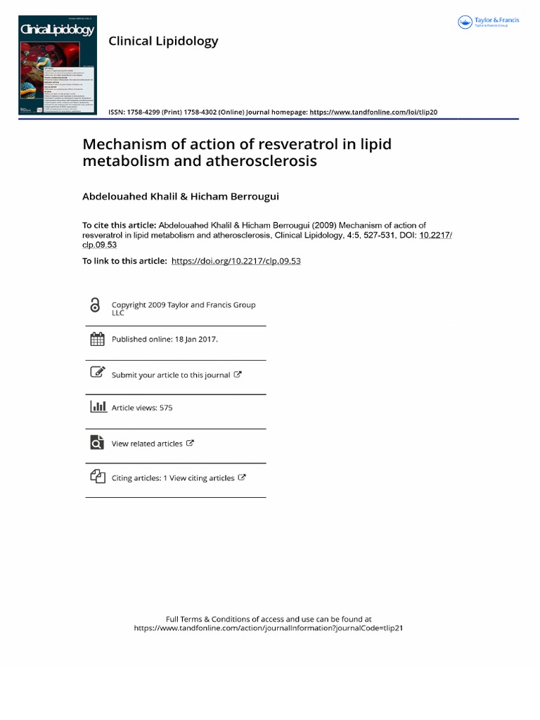 Mechanism of Action of Resveratrol in Lipid Metabolism and