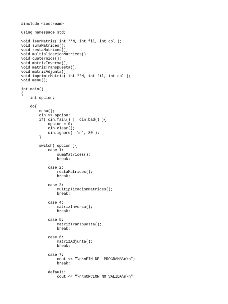 Calculadora de Matrizes em C++ | PDF