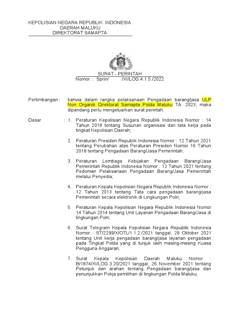 Sprin Pokja Pengadaan Barang Dan Jasa | PDF