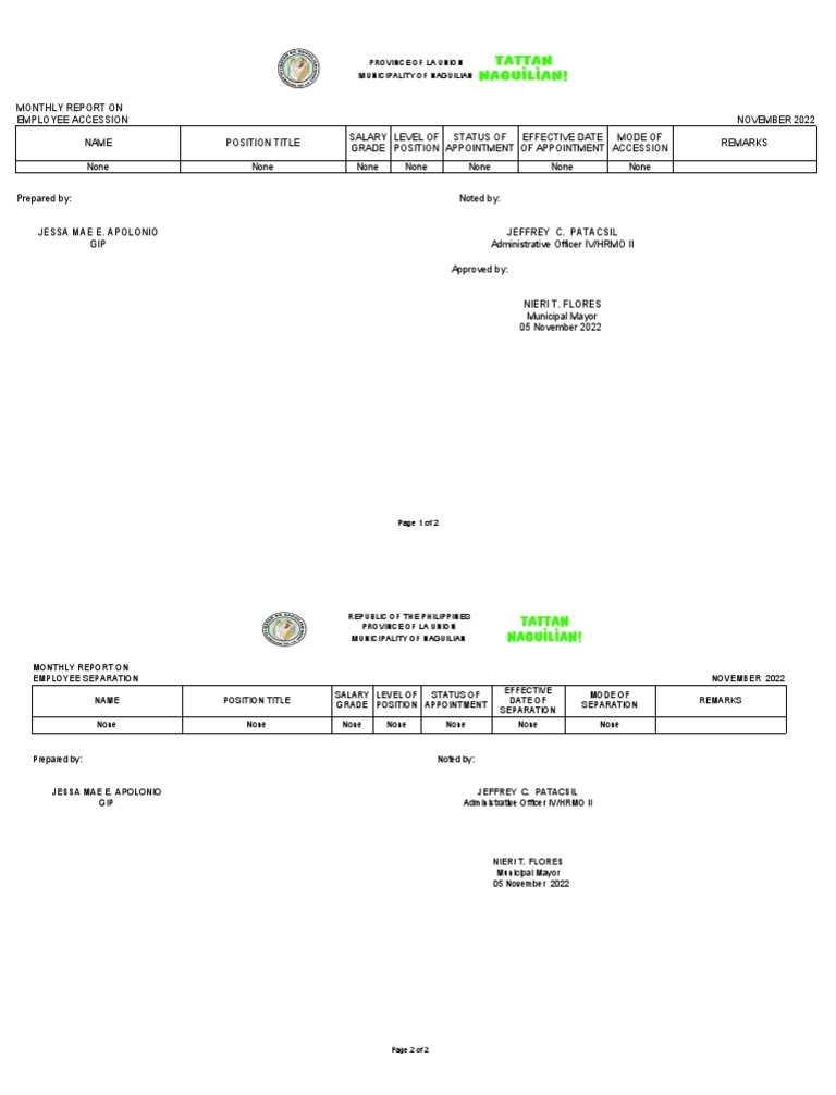 La Union Employee Accessions & Separations Report | PDF