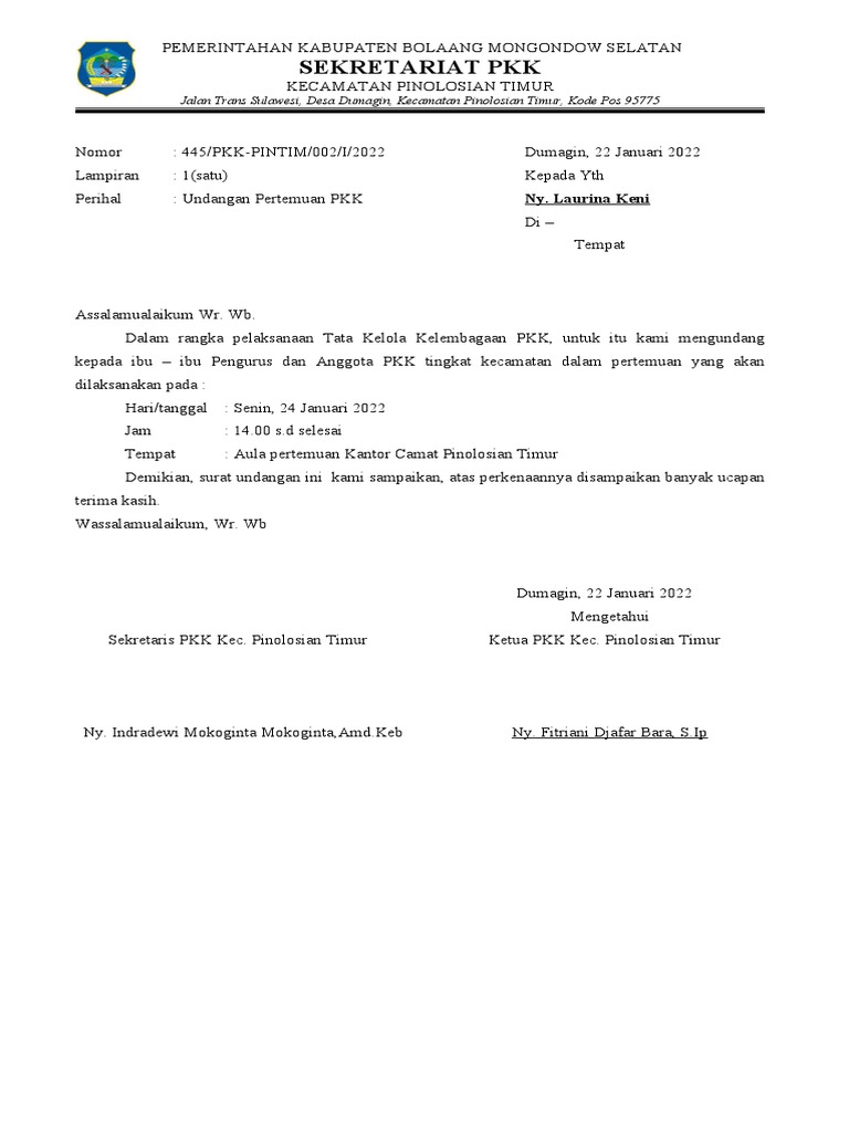 Surat Undangan PKK | PDF