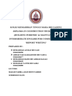 Kolej Kemahiran Tinggi Mara Sri Gading (Building Forensic & Maintanance) Intermediate English For Communication Report Writing'