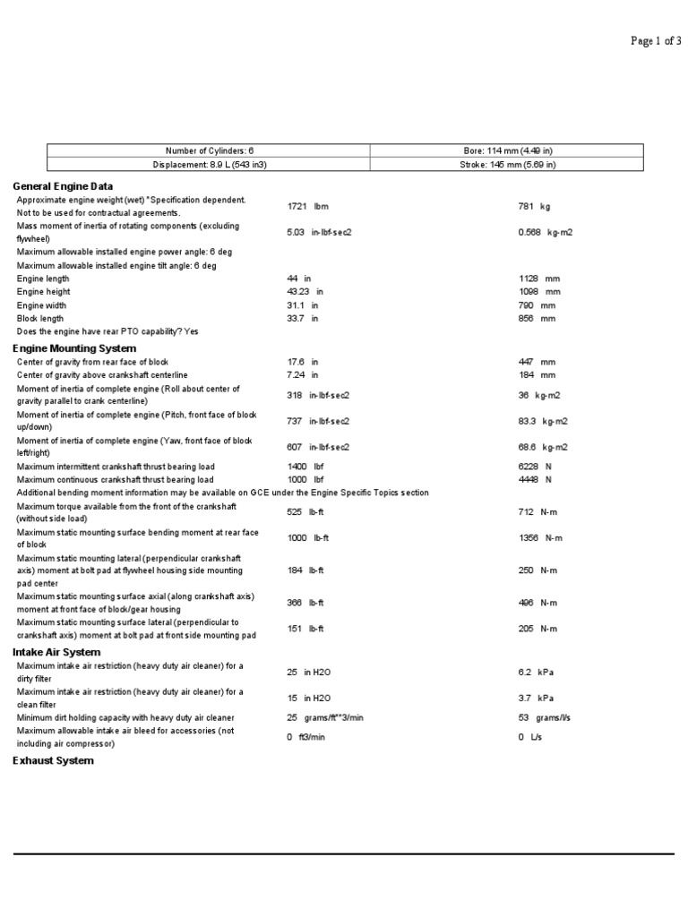 Engine Specifications and Ratings Guide | PDF