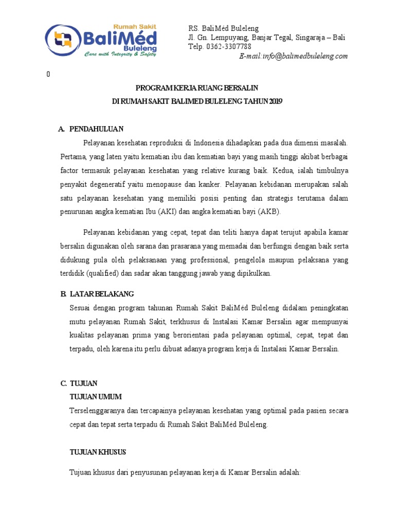 Program Kerja Ruang Bersalin | PDF