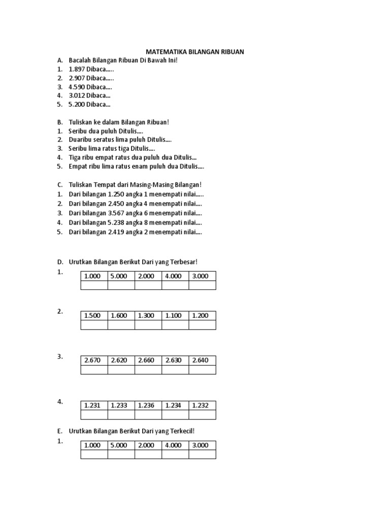 Pengantar Bilangan Ribuan dalam Matematika | PDF
