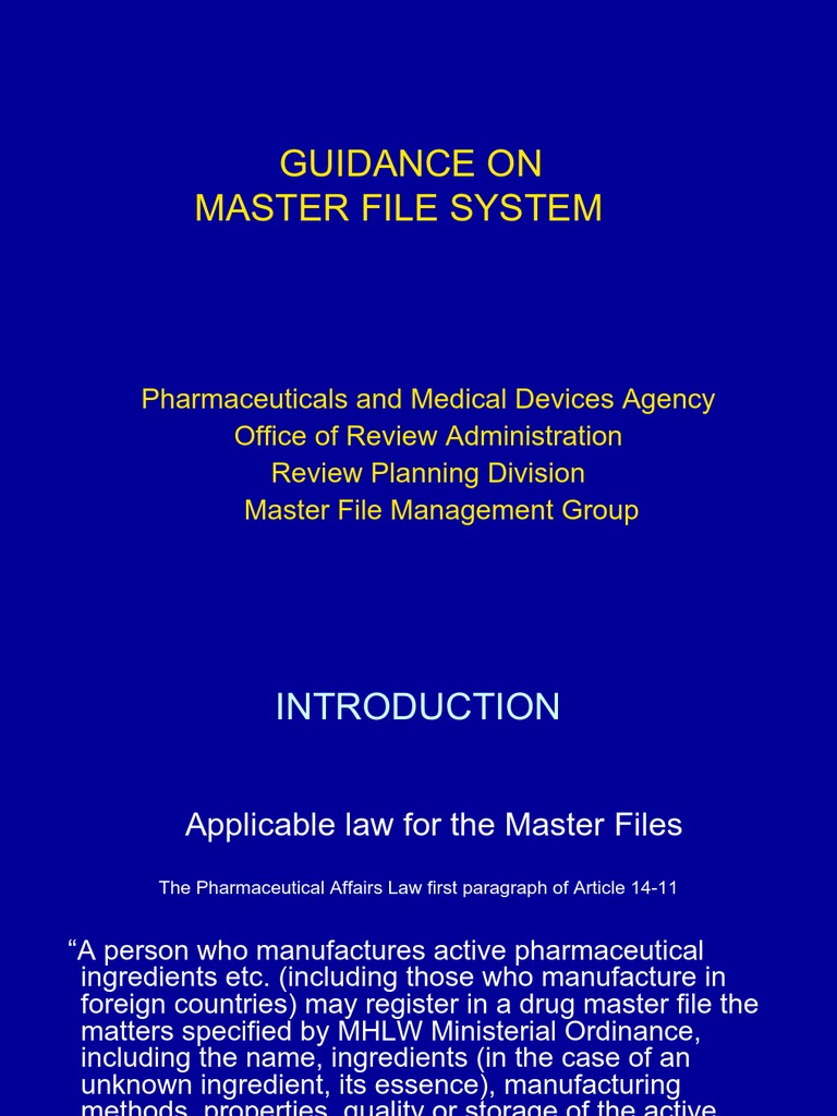 Guidance on Drug Master File System Pharmaceutical Drug Food Safety