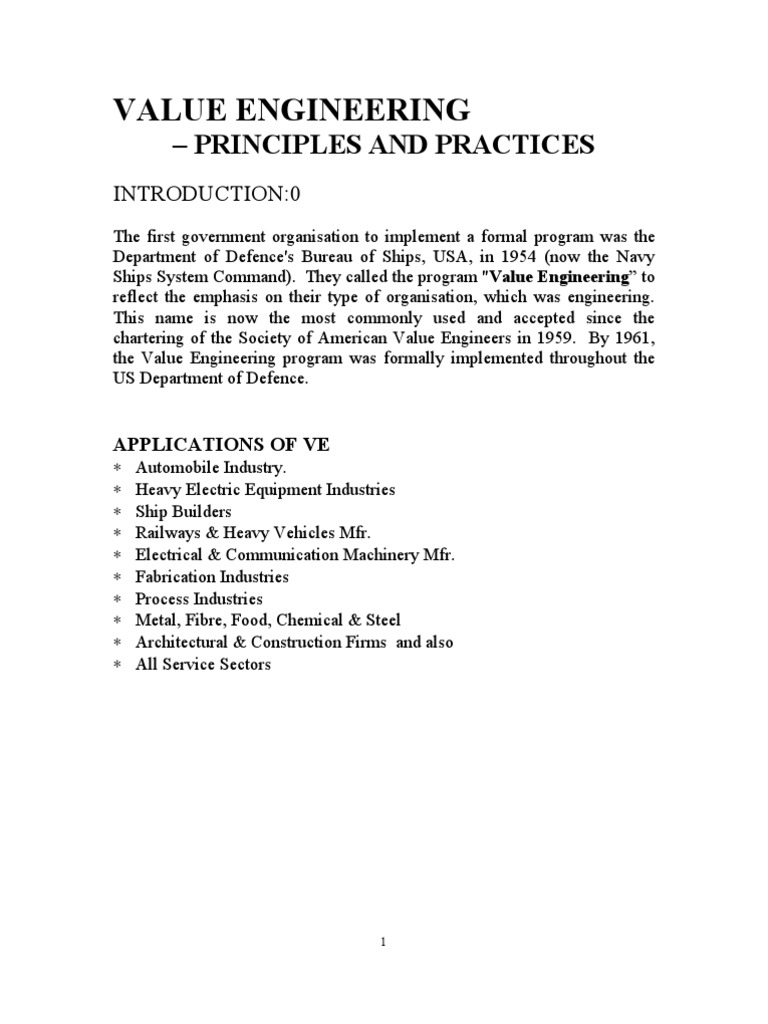 Value Engineering: Principles & Applications | PDF | Engineering ...
