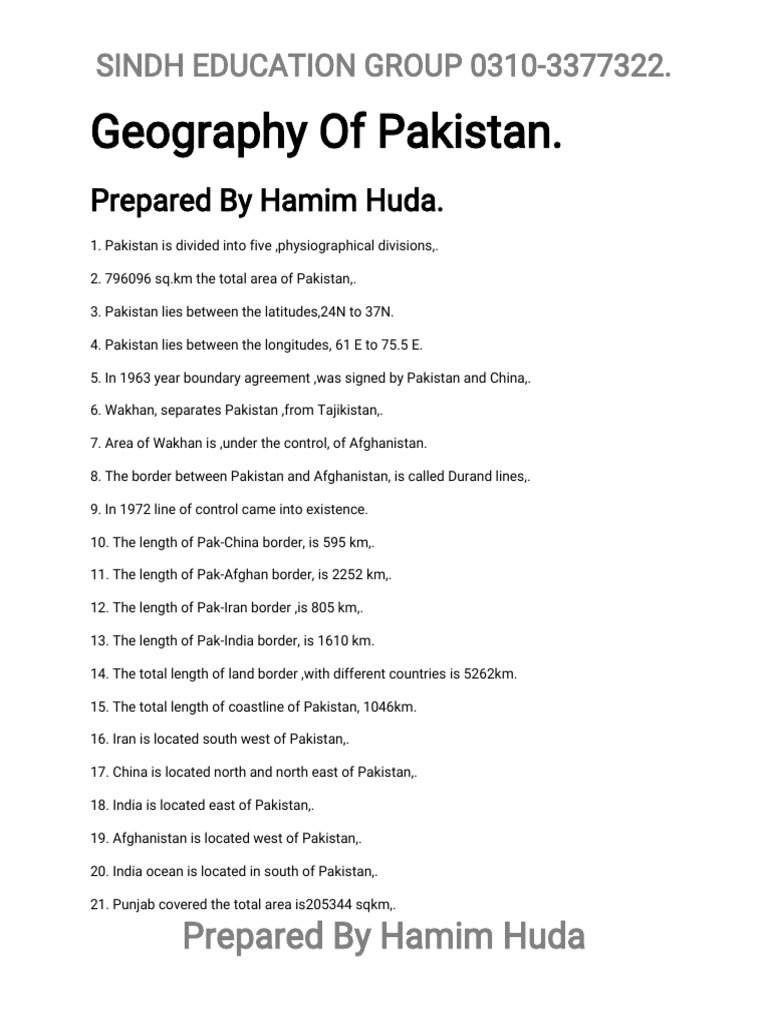 Geography of Pakistan A Concise Overview of the Country's Physical