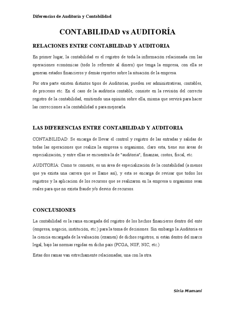 Diferencias entre Auditoría y Contabilidad | PDF | normas ...